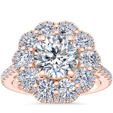 14k 玫瑰金復古鑽石光環訂婚戒指（1 克拉總重量）